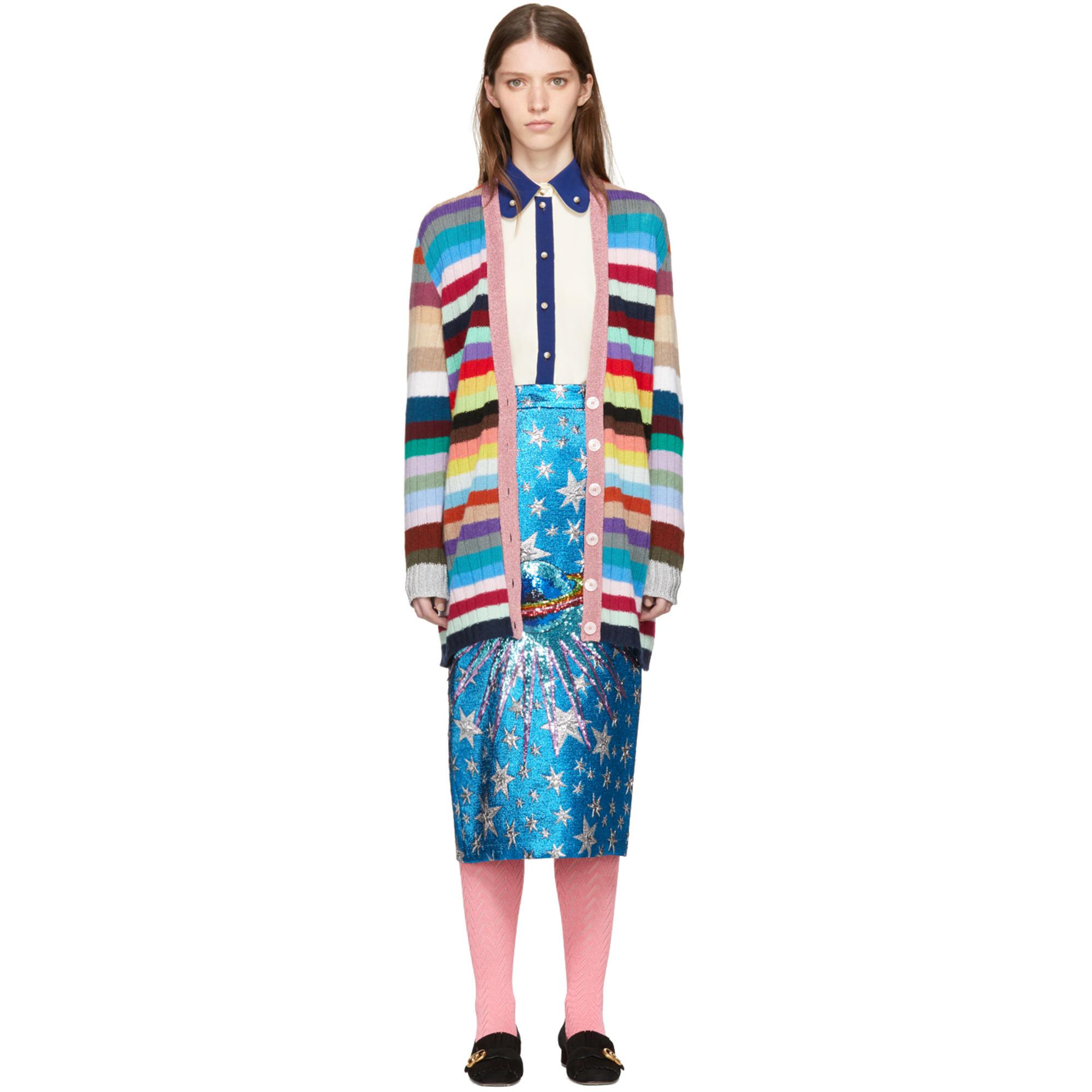 Gucci Cashmere Multicolor Rainbow Cardigan - Lyst