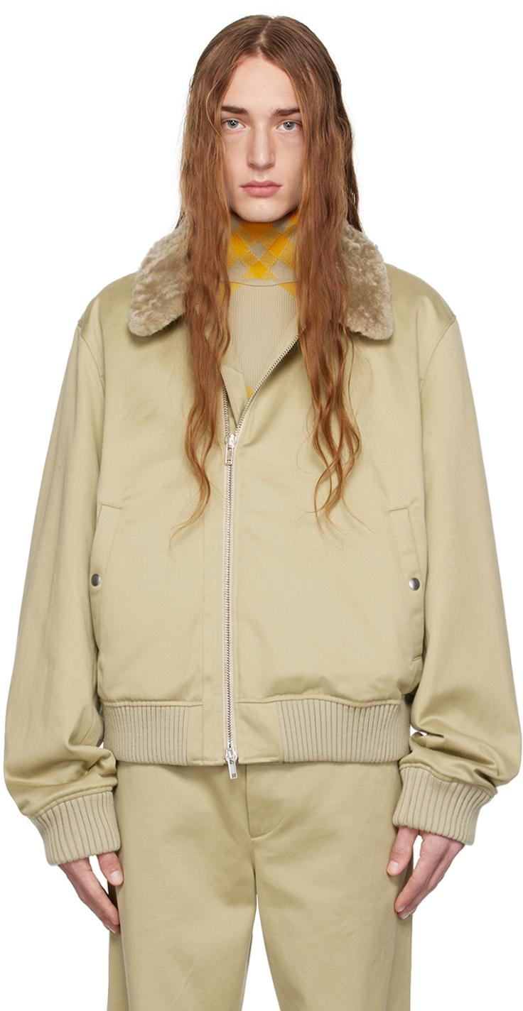 Burberry メンズ ナチュラル カーキ ジッパー ボンバー Burberry メンズ ナチュラル カーキ ジッパー ボンバー