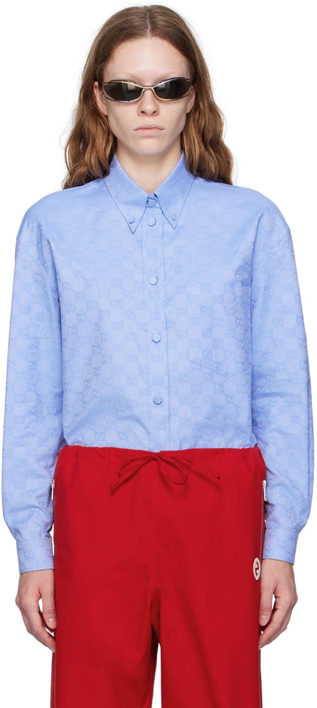 Gucci Gg Supreme Cotton Oxford-jacquard Shirt in Blue | Lyst Canada