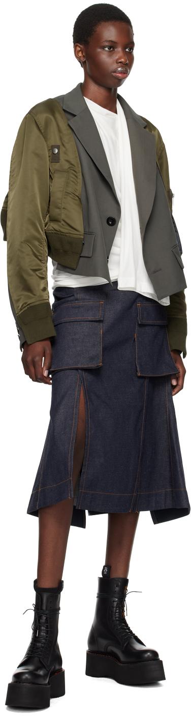 Sacai レディース ブラック カーキ Suiting テーラード Sacai レディース ブラック カーキ Suiting テーラード