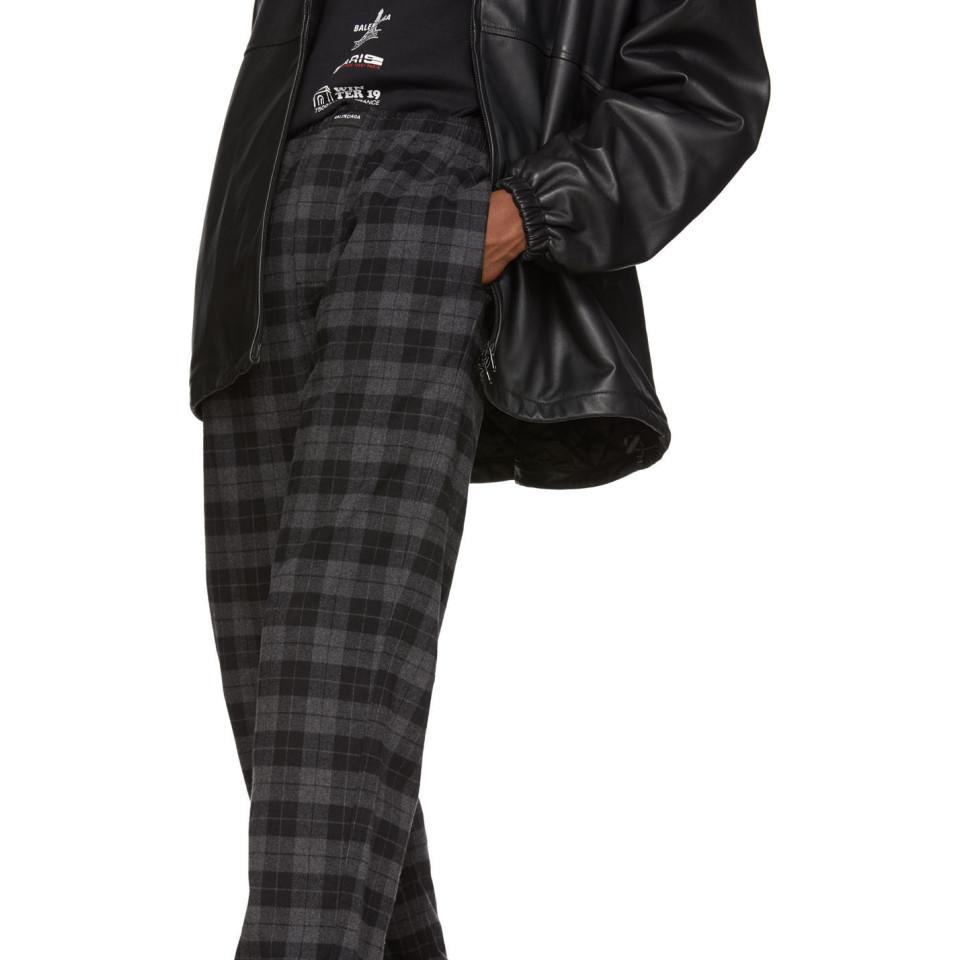 Balenciaga Grey And Black Check Flannel Trousers for