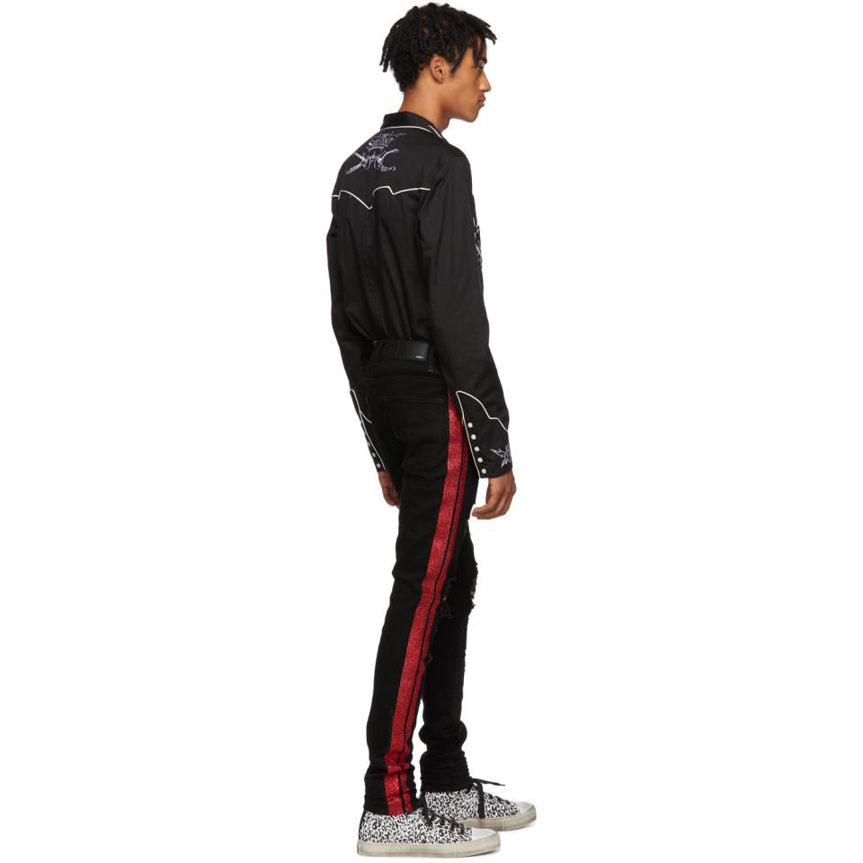 Amiri Black And Red Glitter Track Jeans for Men | Lyst