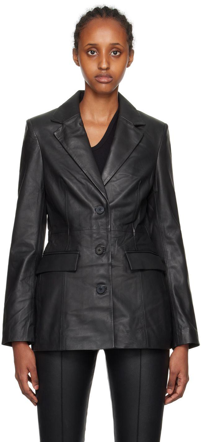 Black fitted clearance leather jacket womens