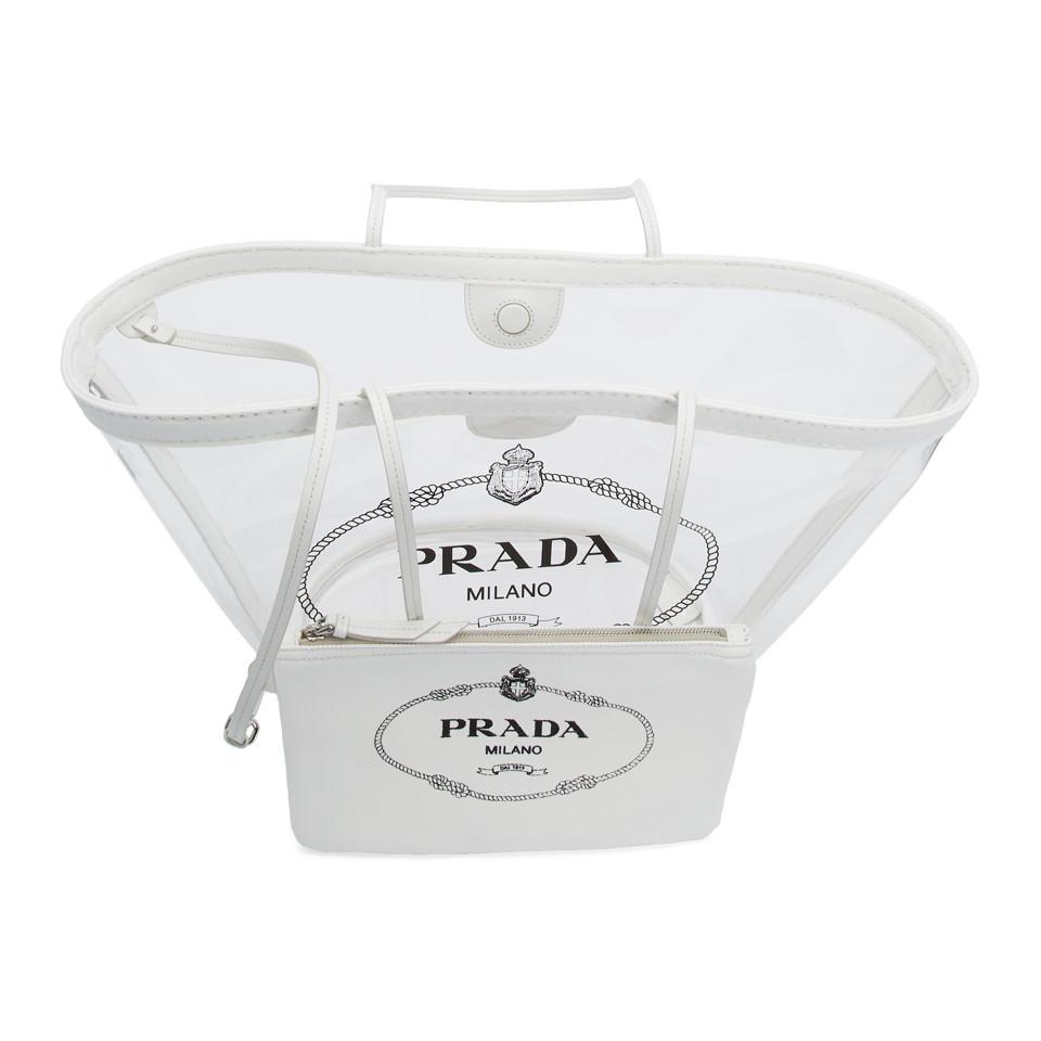 PRADA PVC Clear Logo-Print Tote in Clear/Orange