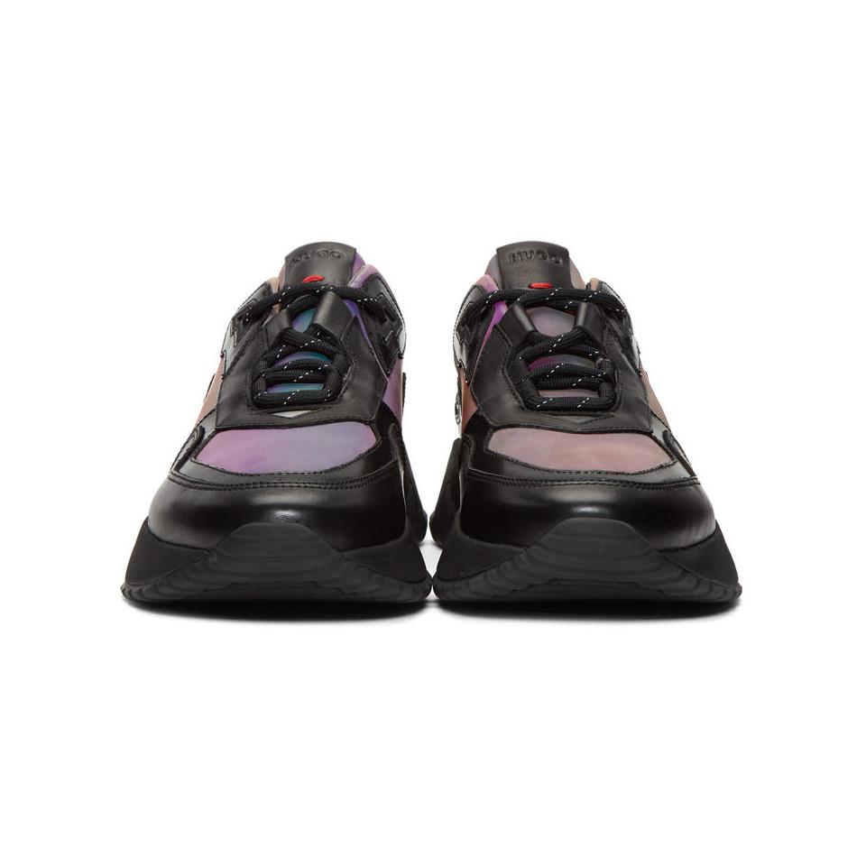 HUGO Black Iridescent Atom Running Sneakers for Men | Lyst