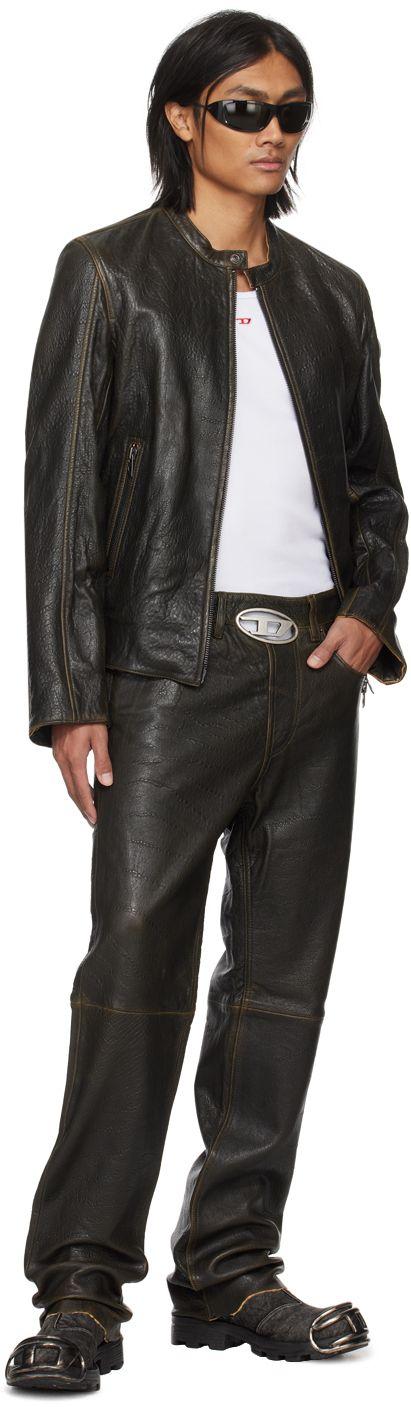 DIESEL Brown L-cobbe Leather Jacket in Black for Men | Lyst
