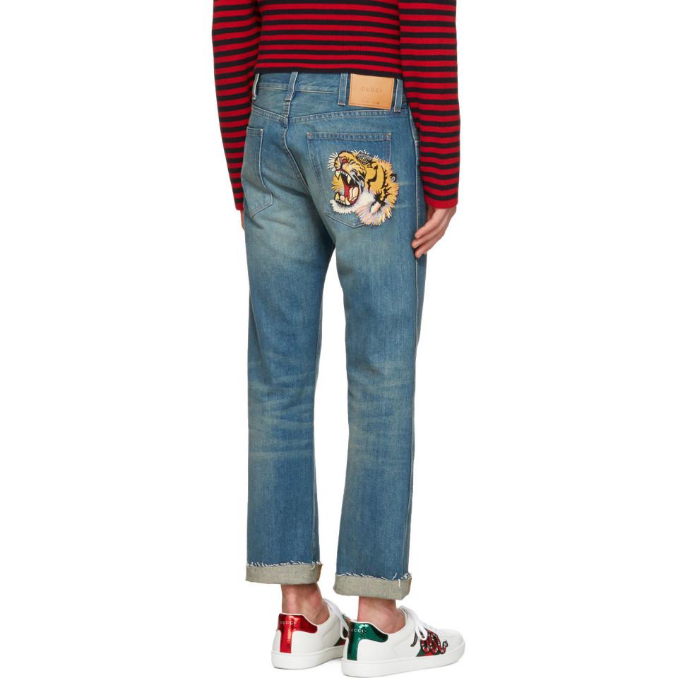 Gucci Indigo Tiger Cropped Jeans in Blue for Men | Lyst Canada