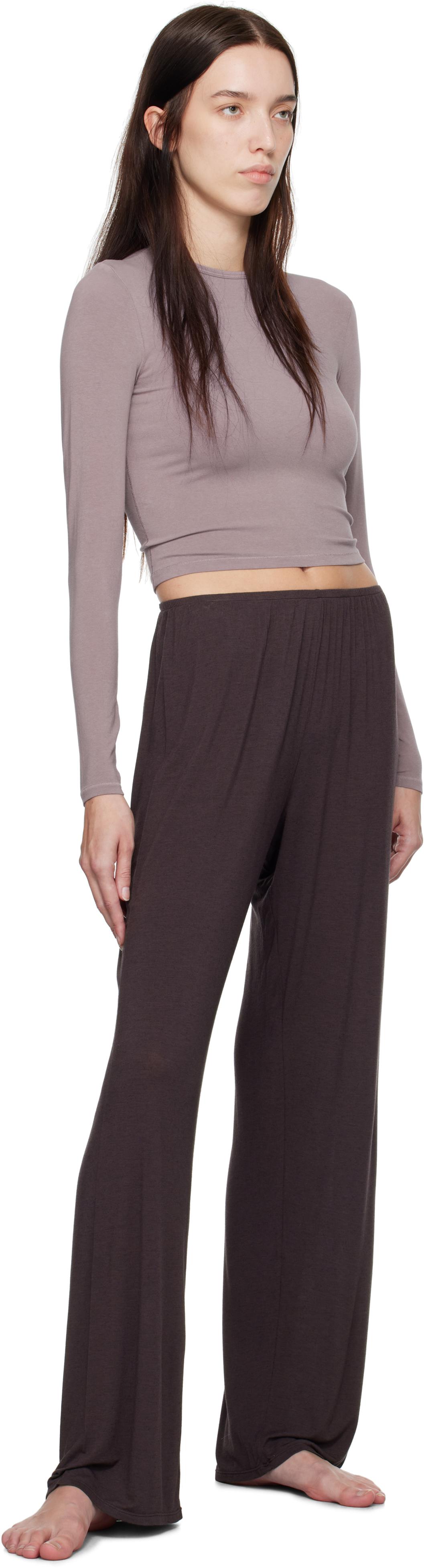 Skims Ssense Exclusive Burgundy Sheer Modal Straight Leg Lounge Pants Lyst UK