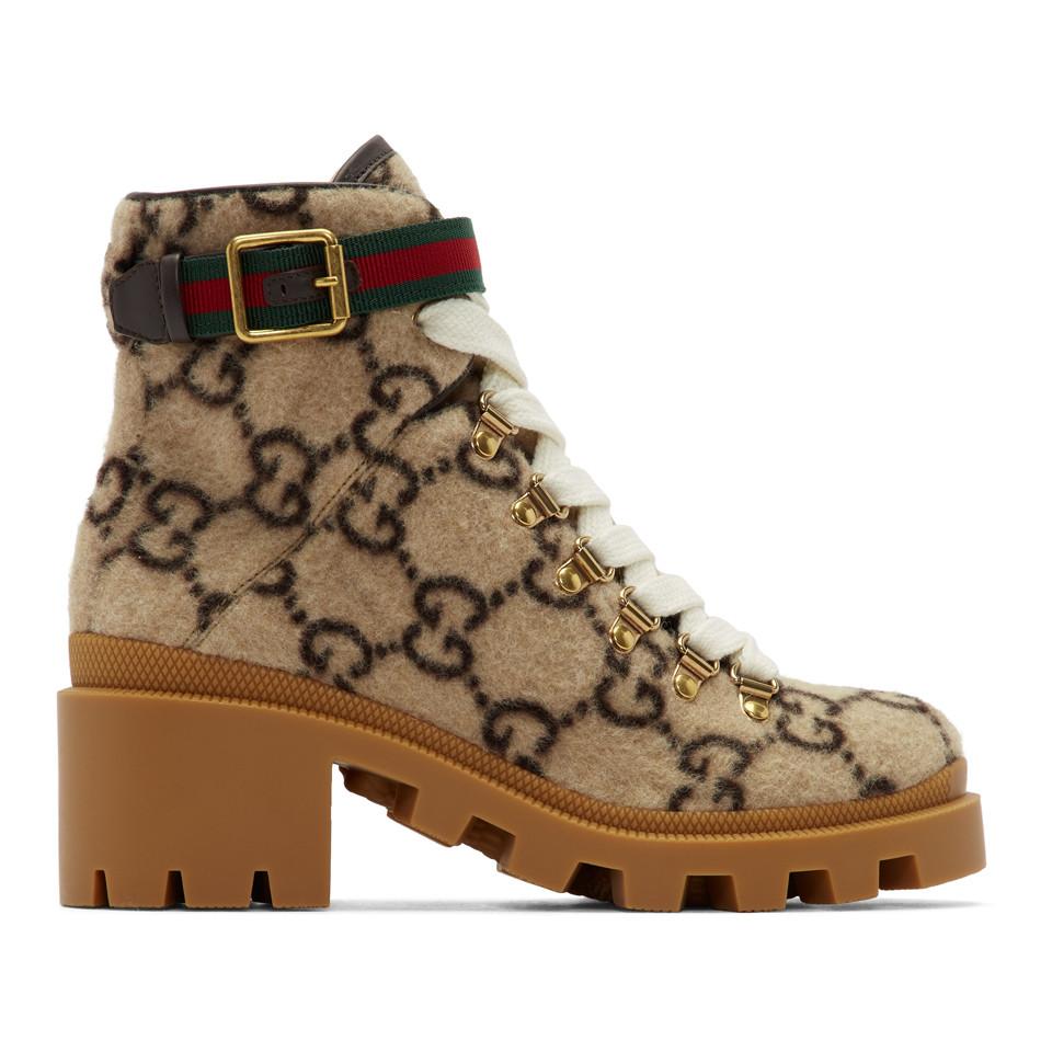 Bottines en laine GG Gucci en coloris Neutre | Lyst