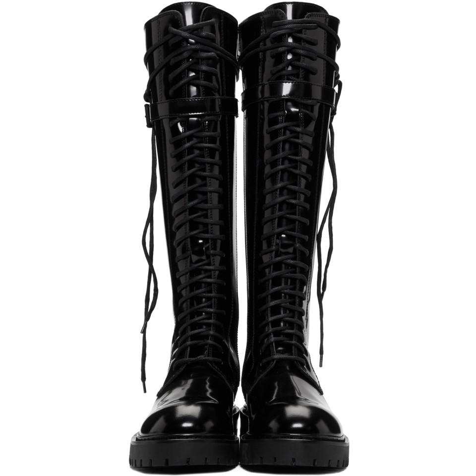 Ann Demeulemeester Leather Black Patent Lace-up Knee-high Boots - Lyst