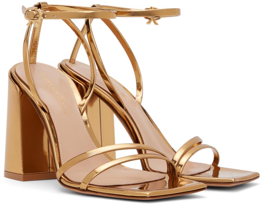 Gianvito Rossi Gold Metallic Heeled Sandals | Lyst