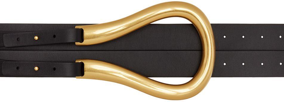 BOTTEGA VENETA レザー ベルト ゴールドバックル Bottega Veneta Black & Gold Large Horseshoe Buckle Belt | Lyst