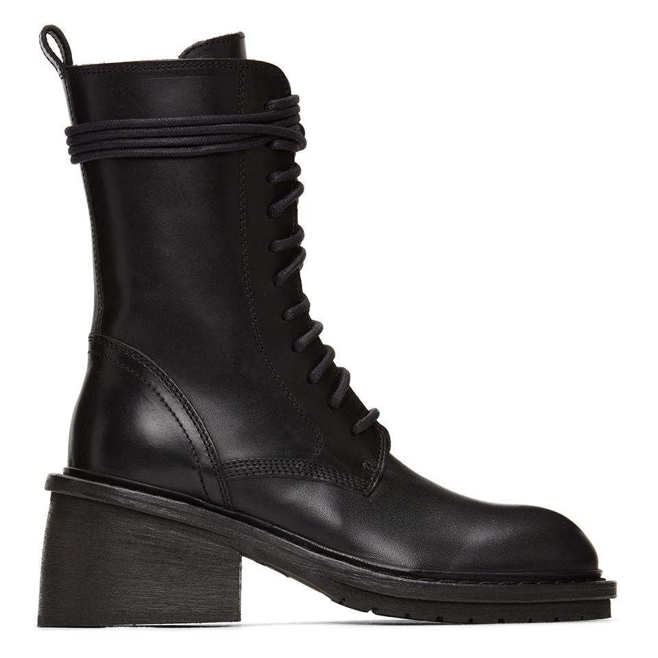 Ann Demeulemeester Leather Black Chunky-heel Combat Boots - Lyst