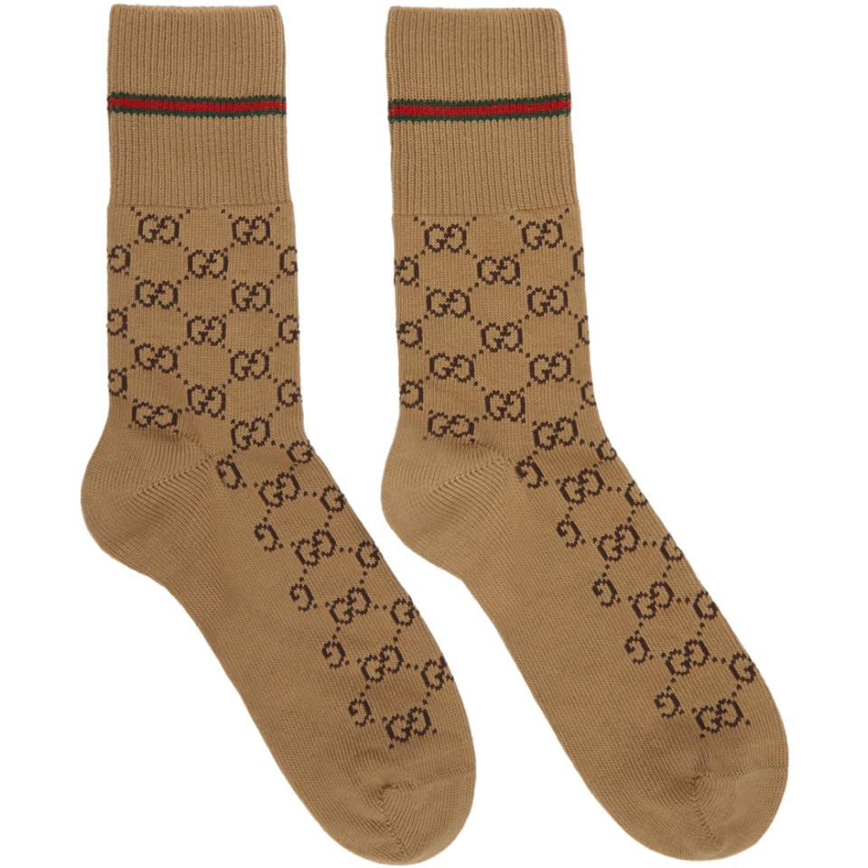 Gucci GG Cotton Socks With Web in Beige (Brown) for Men - Lyst