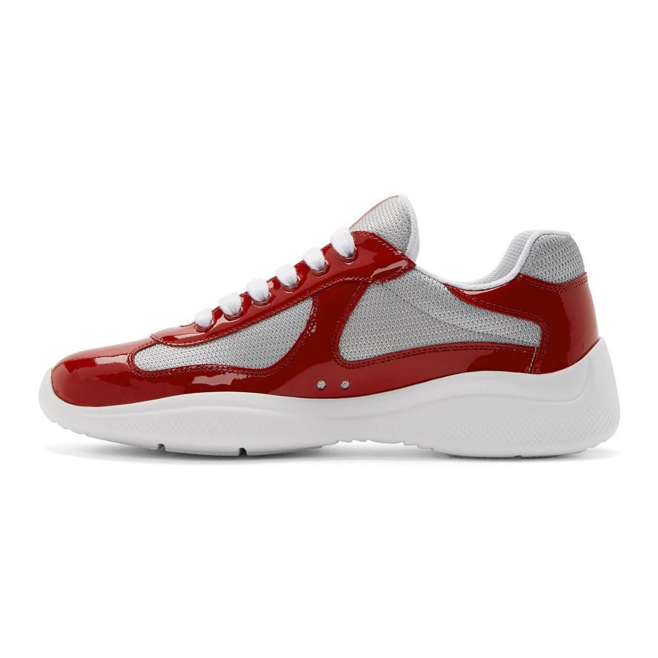 Prada Men's Shoes Leather Trainers Sneakers in Red for Men | Lyst