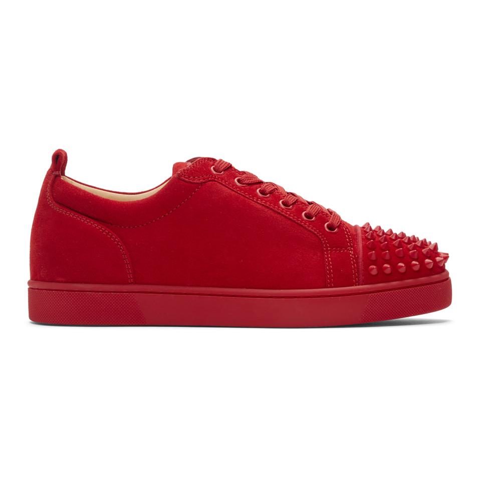 Christian Louboutin Red Suede Louis Junior Spikes Sneakers for Men - Lyst