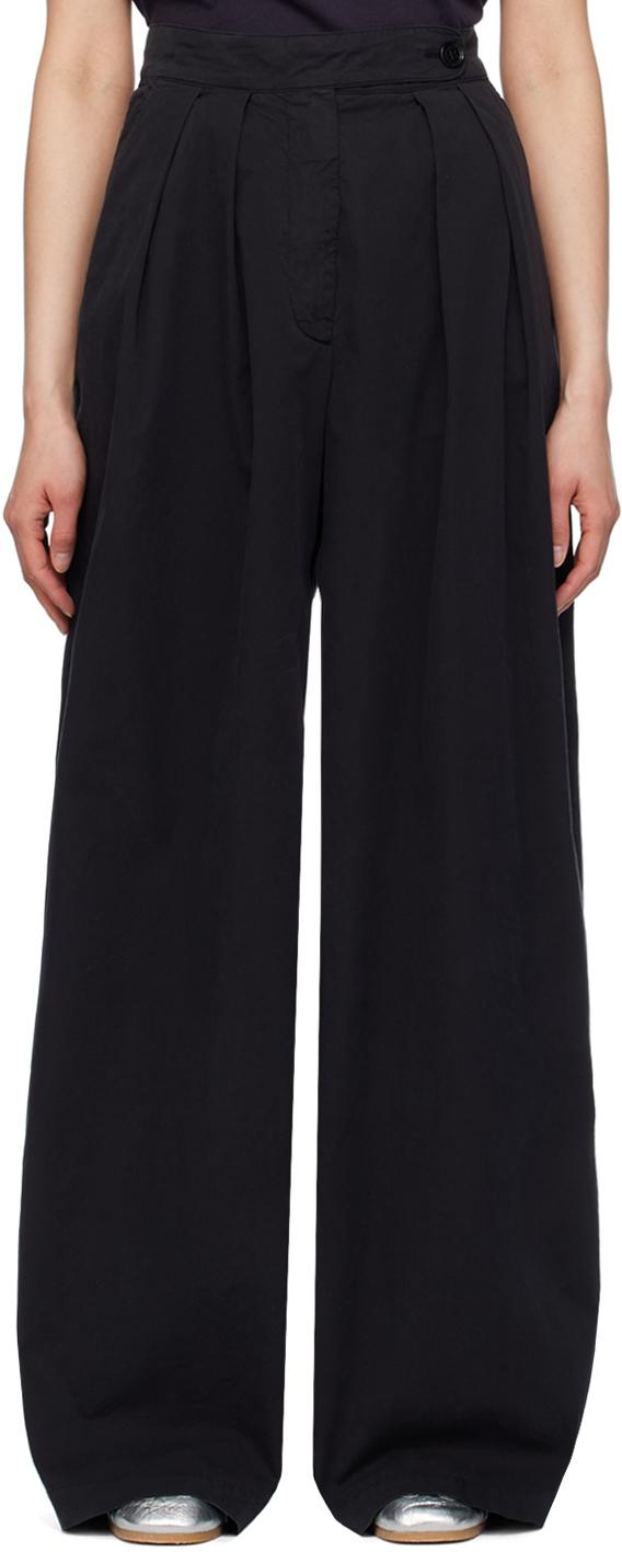 Dries Van Noten レディース ブラック ワイドパンツ パンツ  