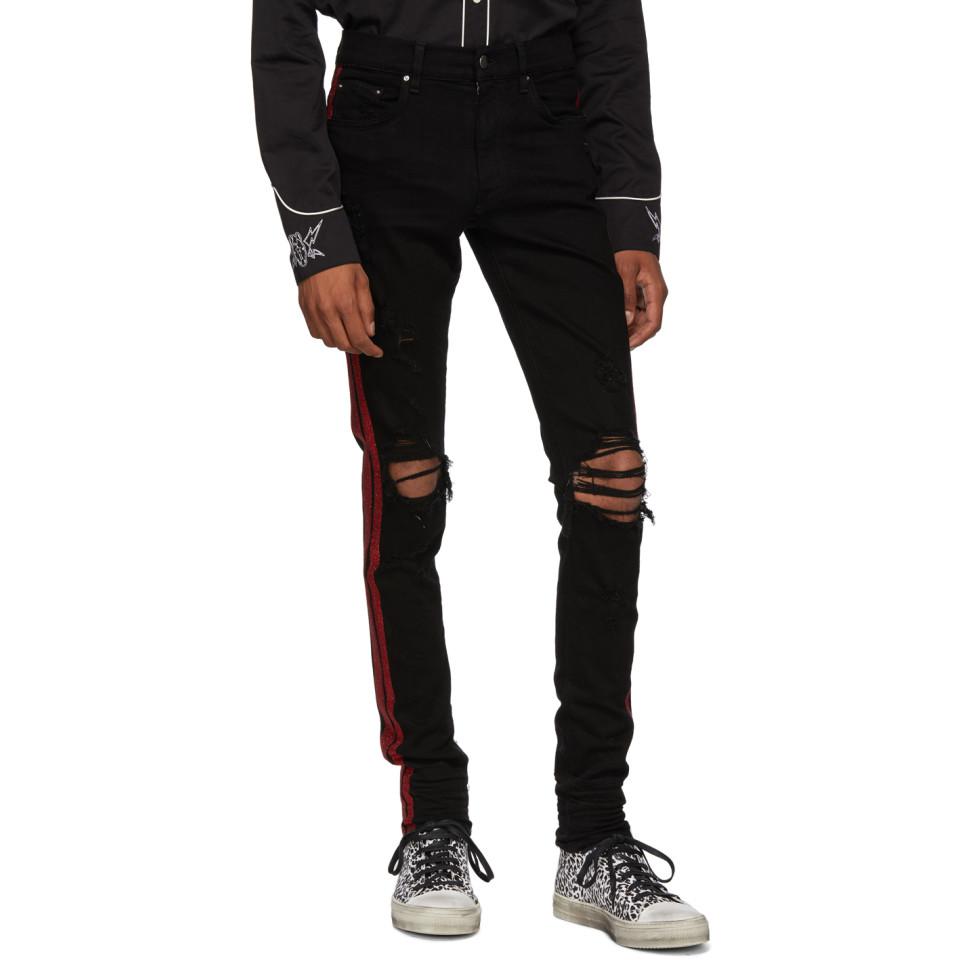 Amiri Denim Black And Red Glitter Track Jeans for Men - Lyst
