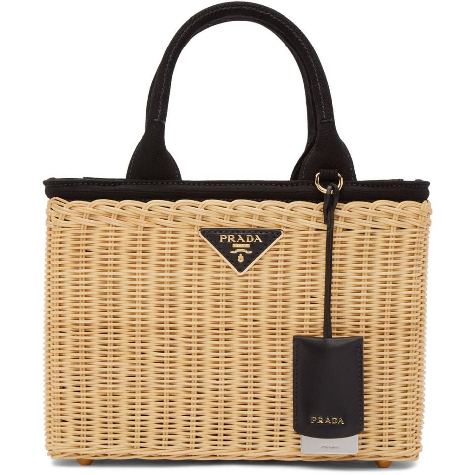 prada raffia tote bag