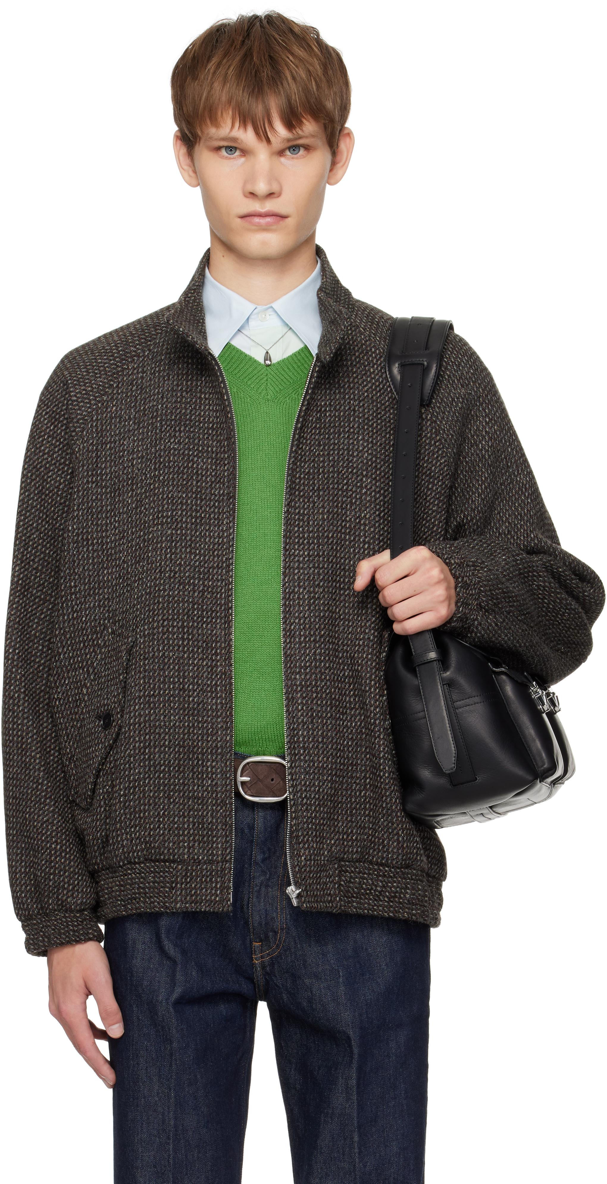 AURALEE Alpaca Wool Silk Tweed Zip Blouson Jacket in Black for Men
