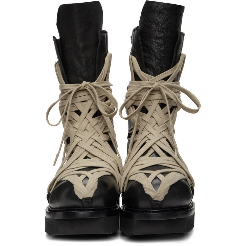 Rick Owens Leather Black Lace Up Army Megatooth Boots for Men - Lyst