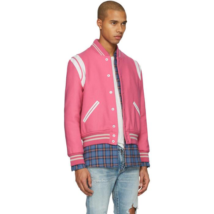 Saint Laurent Denim Pink Wool Teddy Bomber Jacket for Men | Lyst