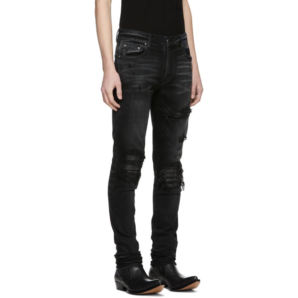 Amiri Black Leather Patch Mx-1 Jeans for Men | Lyst