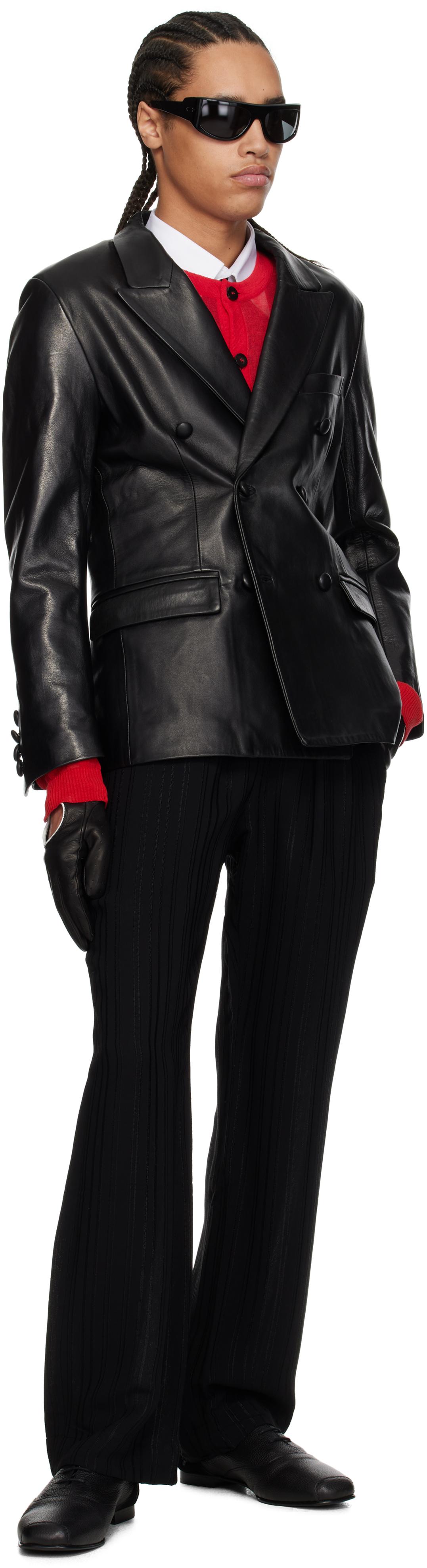 レザージャケット・コート Double-Breasted Leather Blazer Ernest W. Baker Double Breasted Leather Blazer in Black for