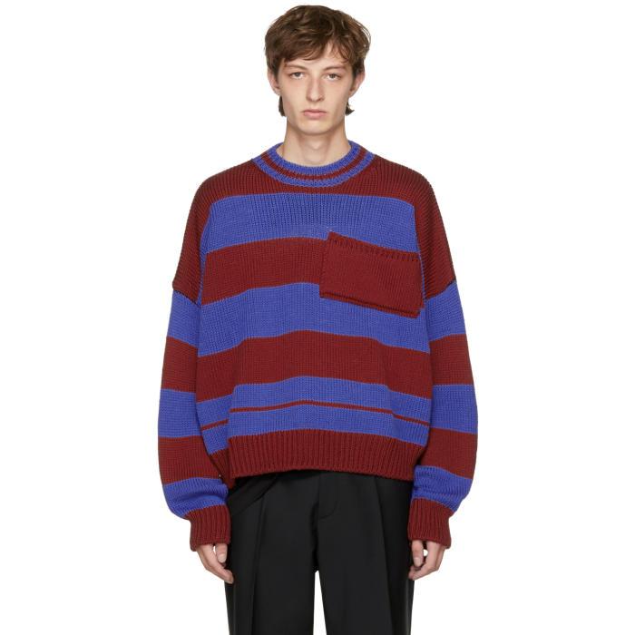 Raf Simons Red & Blue Disturbed Striped Sweater for Men | Lyst