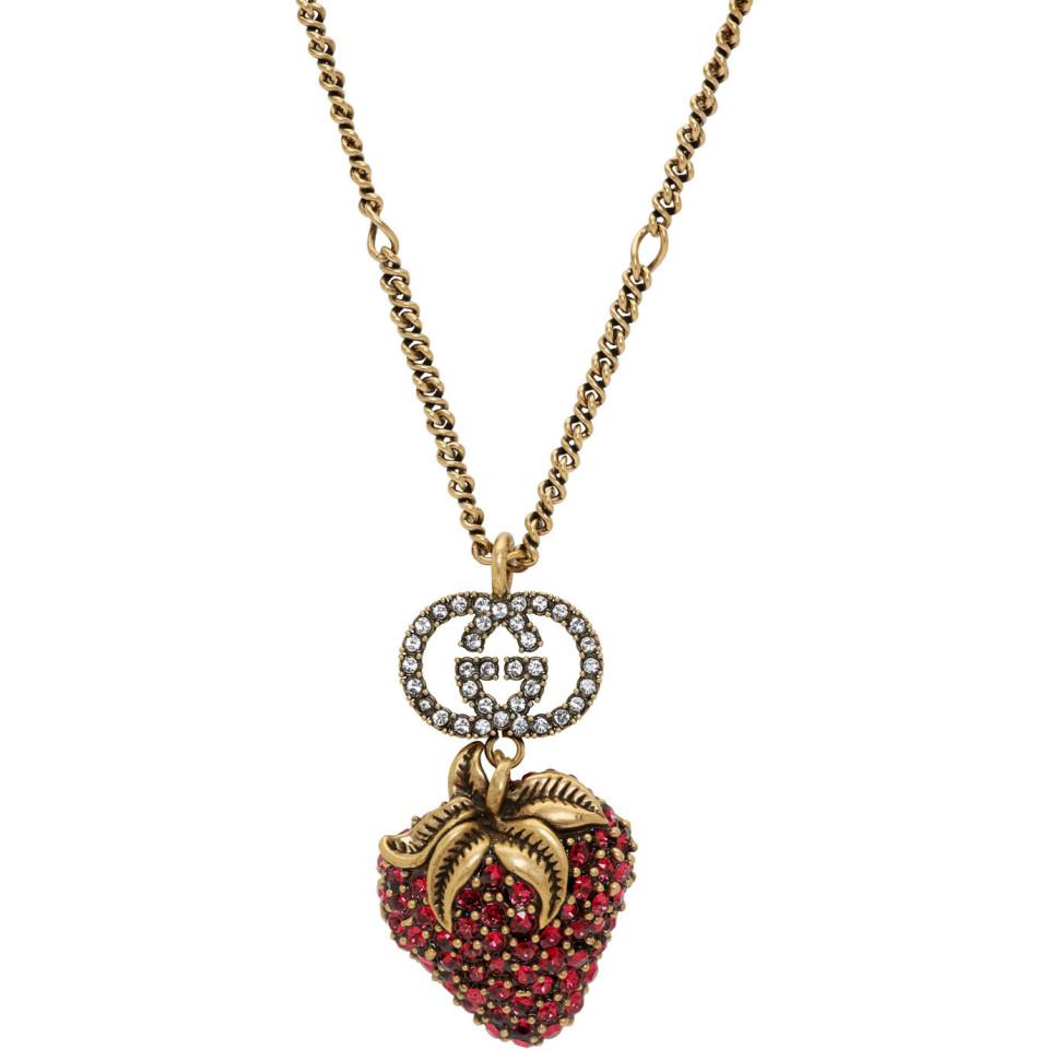 Gucci Red Crystal Strawberry Necklace 