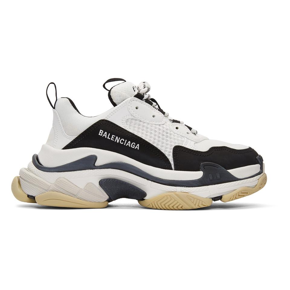 Balenciaga Black And White Triple S Sneakers for Men - Lyst