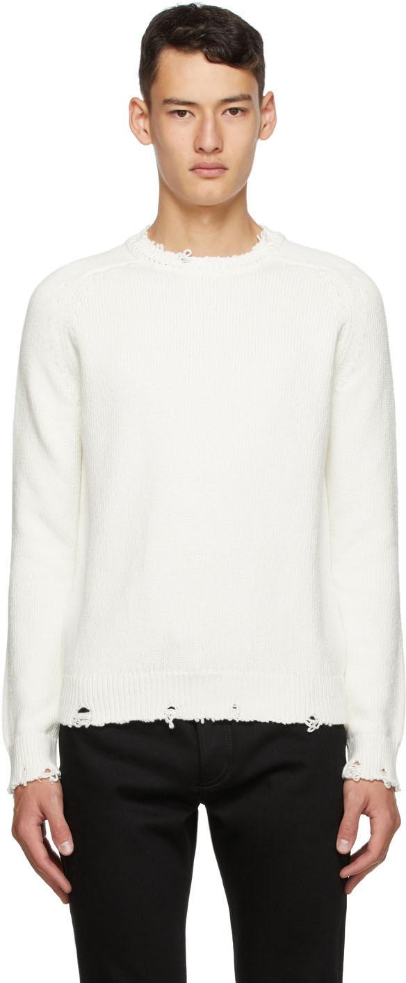 distressed white sweater
