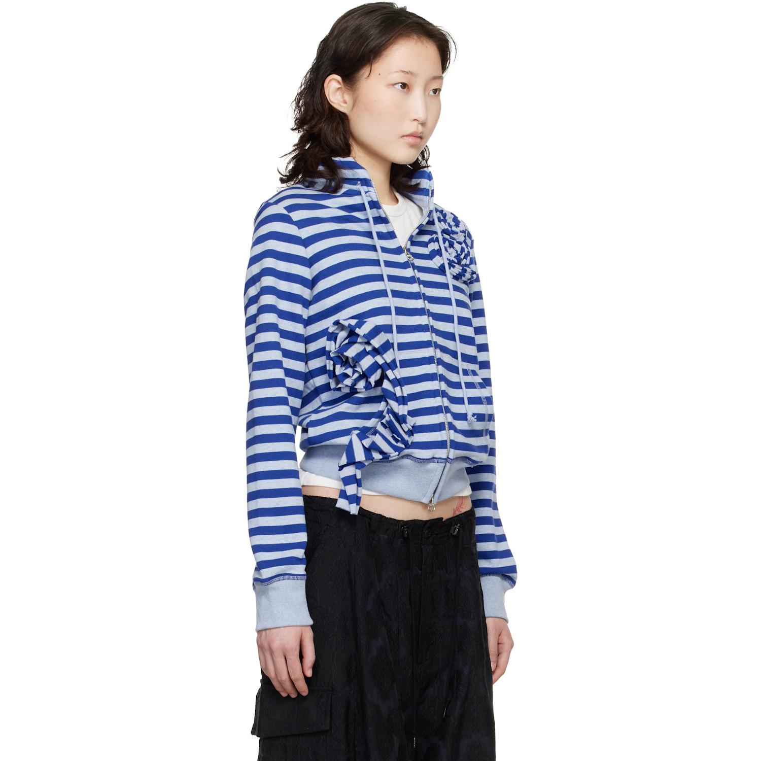 OPEN YY Ssense Exclusive Applique Knit Zipup Sweatshirt in Blue | Lyst