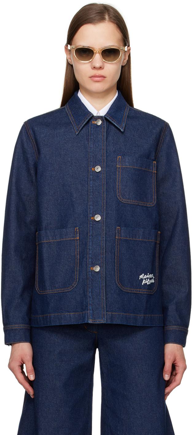 Maison Kitsuné レディース ブルー インディゴ デニム ワーク 