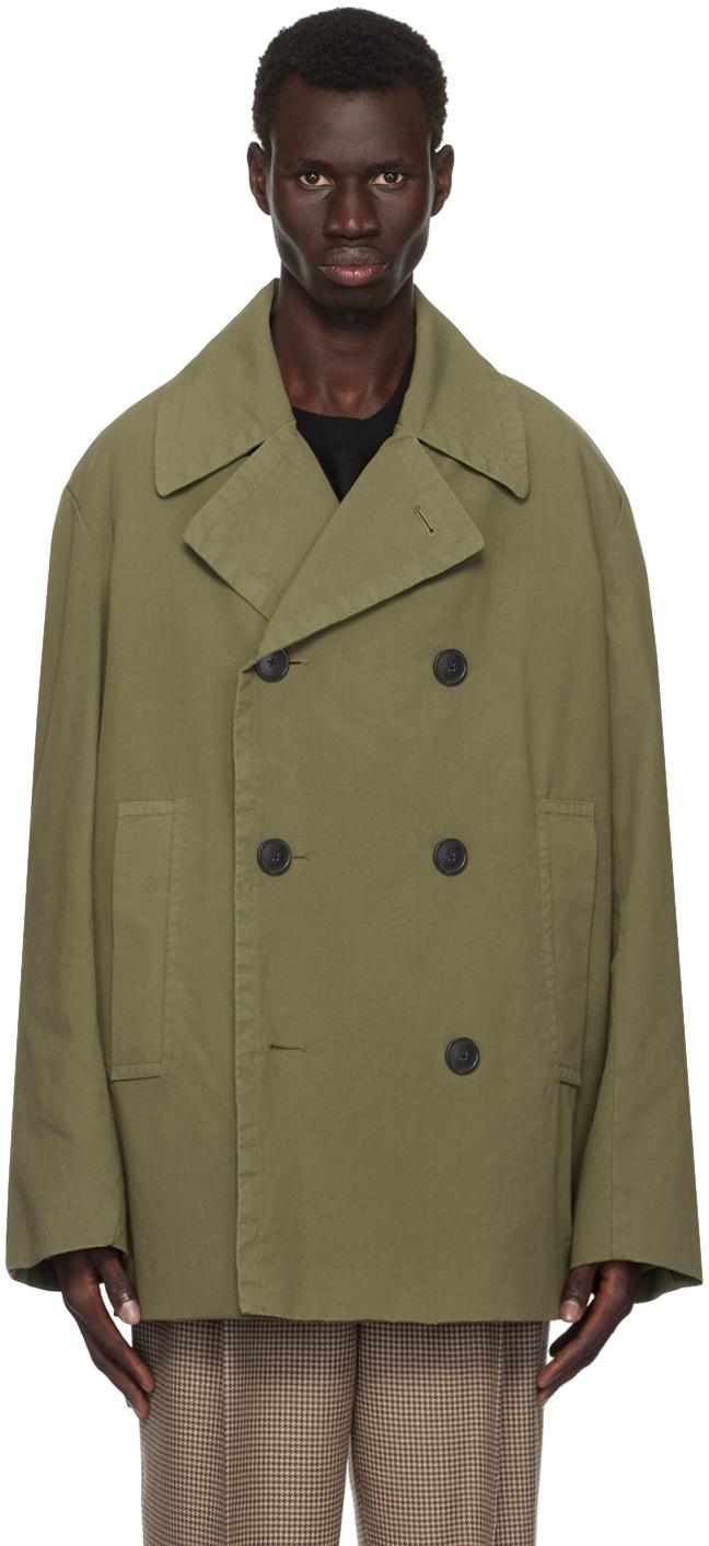 Dries Van Noten メンズ グリーン カーキ ダブルブレスト コート コート Dries Van Noten メンズ グリーン カーキ ダブルブレスト コート コート