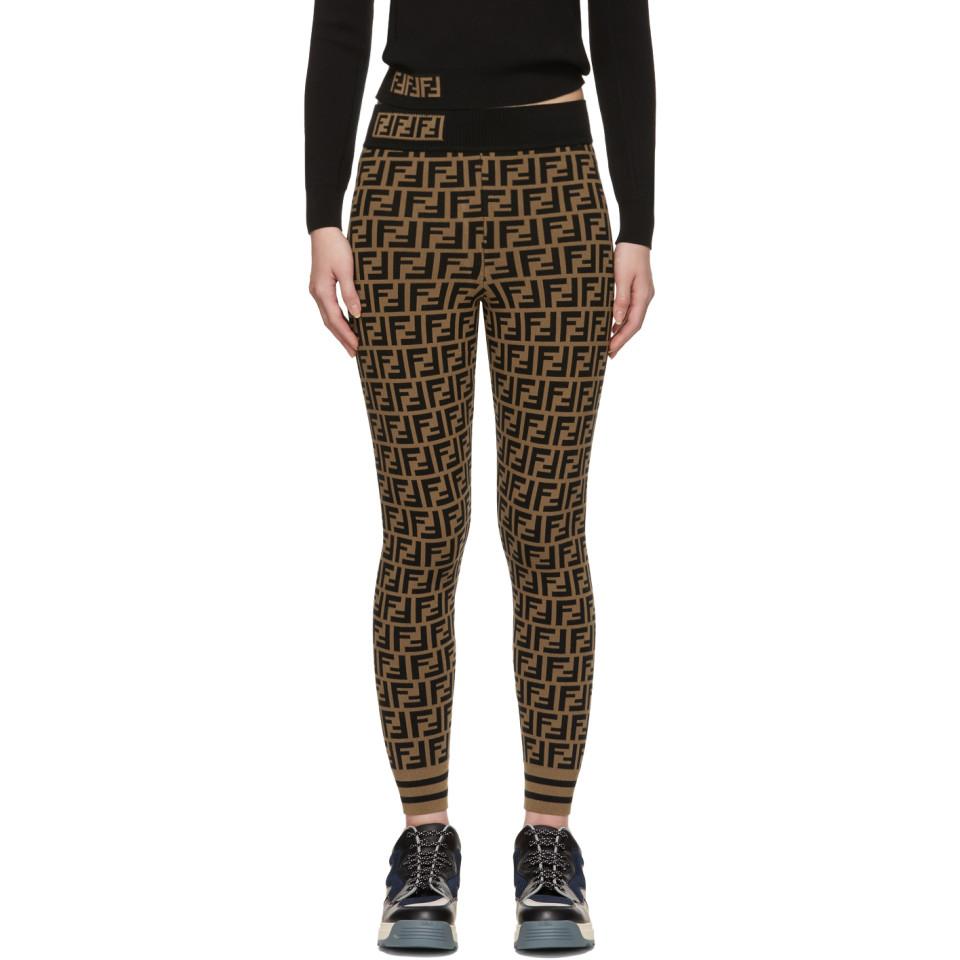 Fendi Synthetic Brown And Black Forever Leggings - Lyst