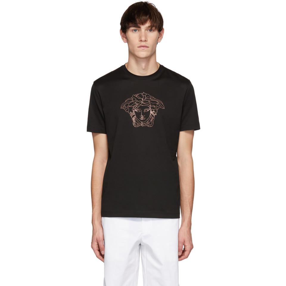 Versace Men's Beaded Medusa T-Shirt, Black, Men's, Large