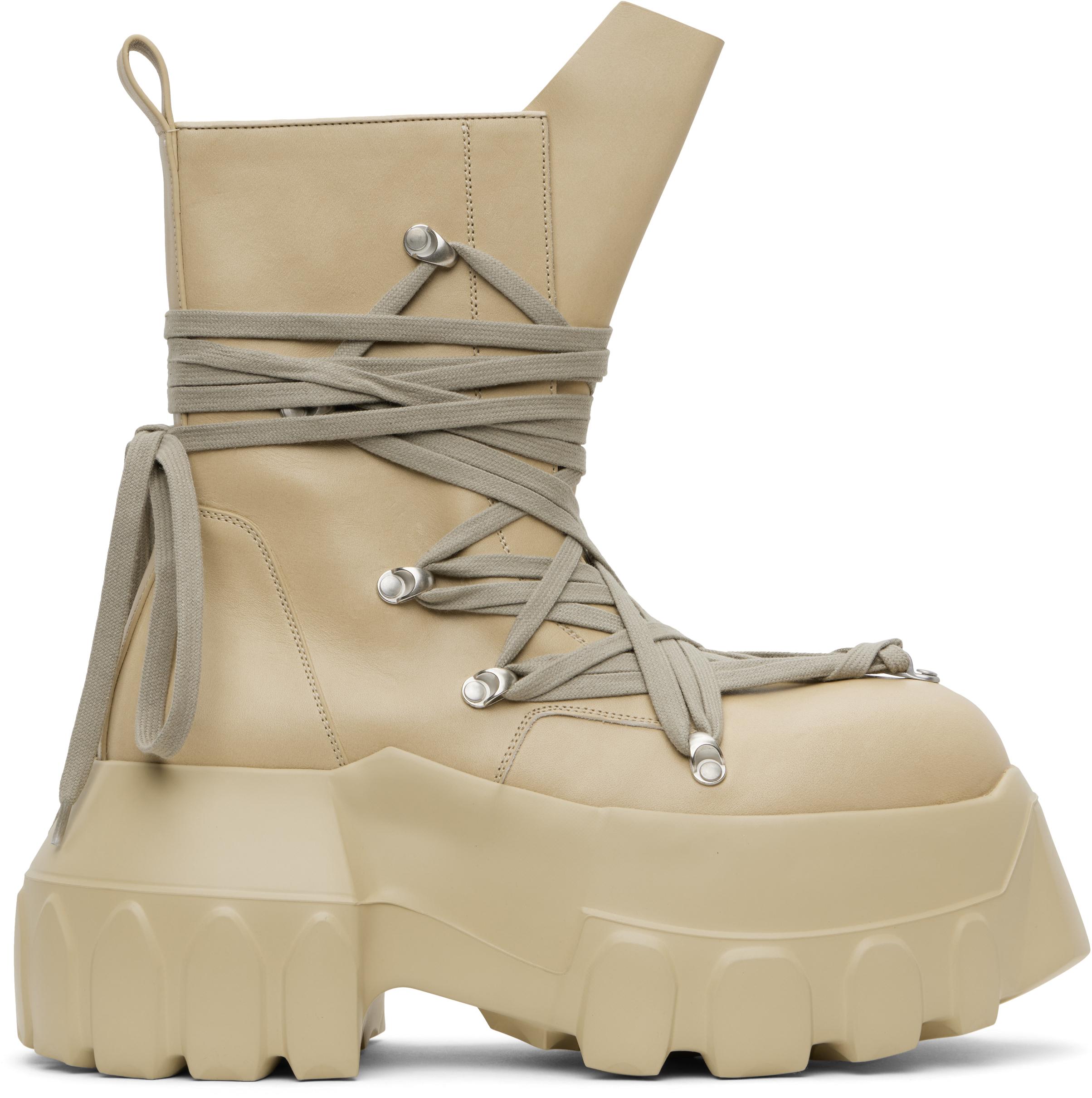 Rick Owens Hollywood Megalace Mega Tractor Boots in Natural for