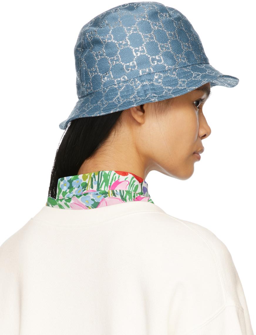 Gucci GG Lamé Bucket Hat in Turquoise 