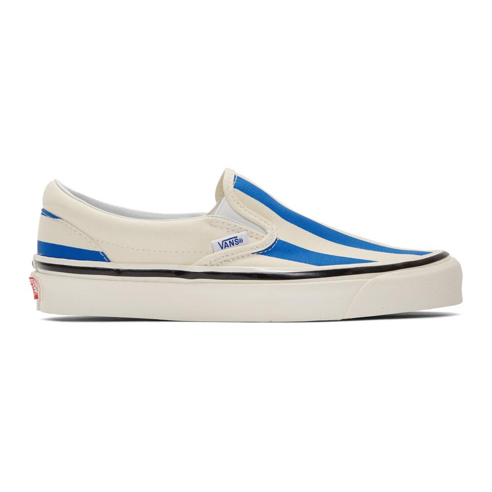 Vans Rubber White & Blue Striped Anaheim Factory Slip-on 98 Dx Shoes ...