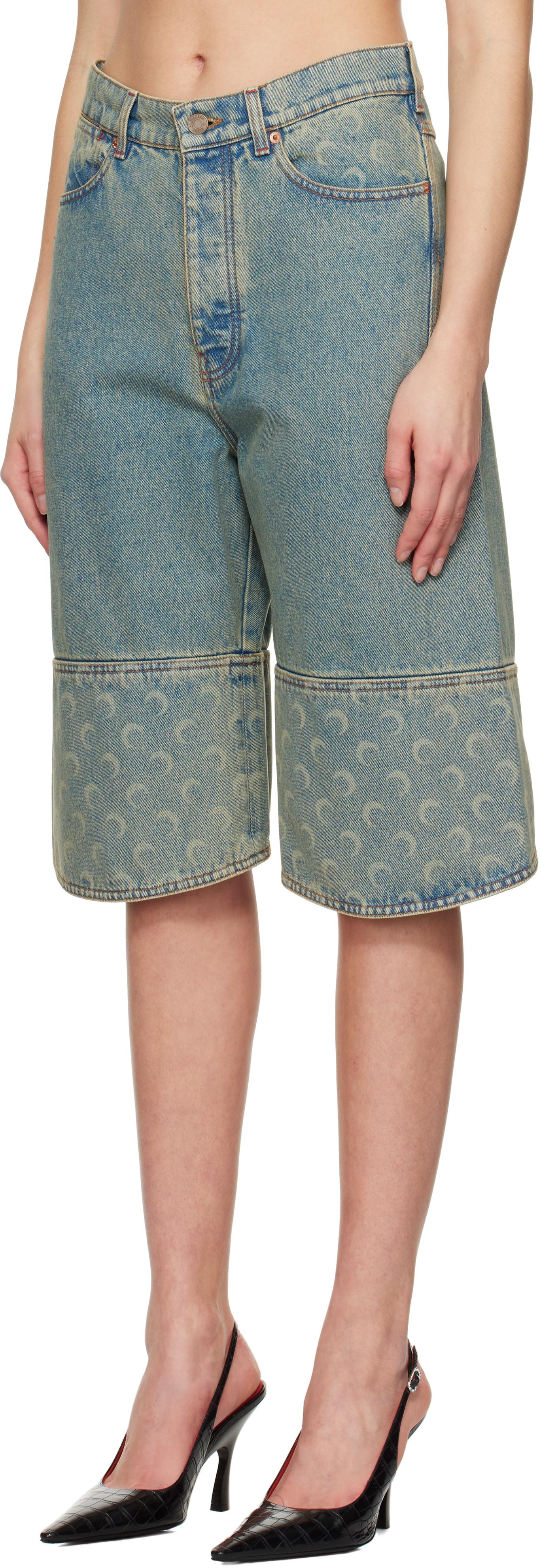 Marine Serre Moon Laser Denim Shorts in Blue | Lyst
