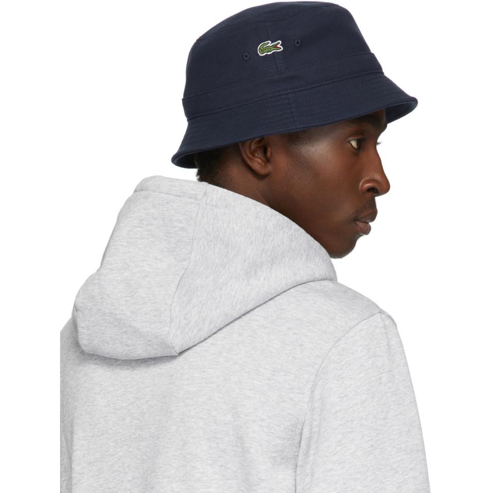 Lacoste Navy Cotton Bucket Hat in 