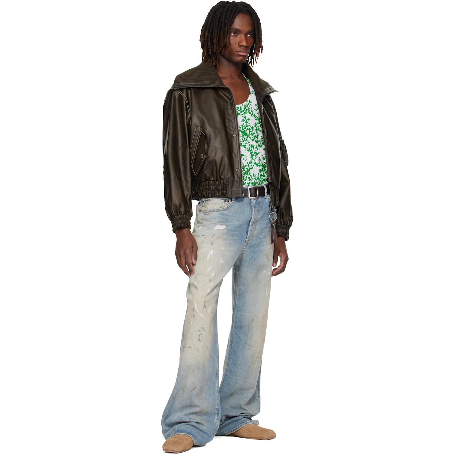 ANDERSSON BELL Knit-Collar Ma-1 Faux-Leather Bomber Jacket in 
