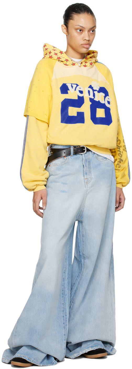 ERL Ssense Xx Yellow 'be Nice' Hoodie in Blue | Lyst