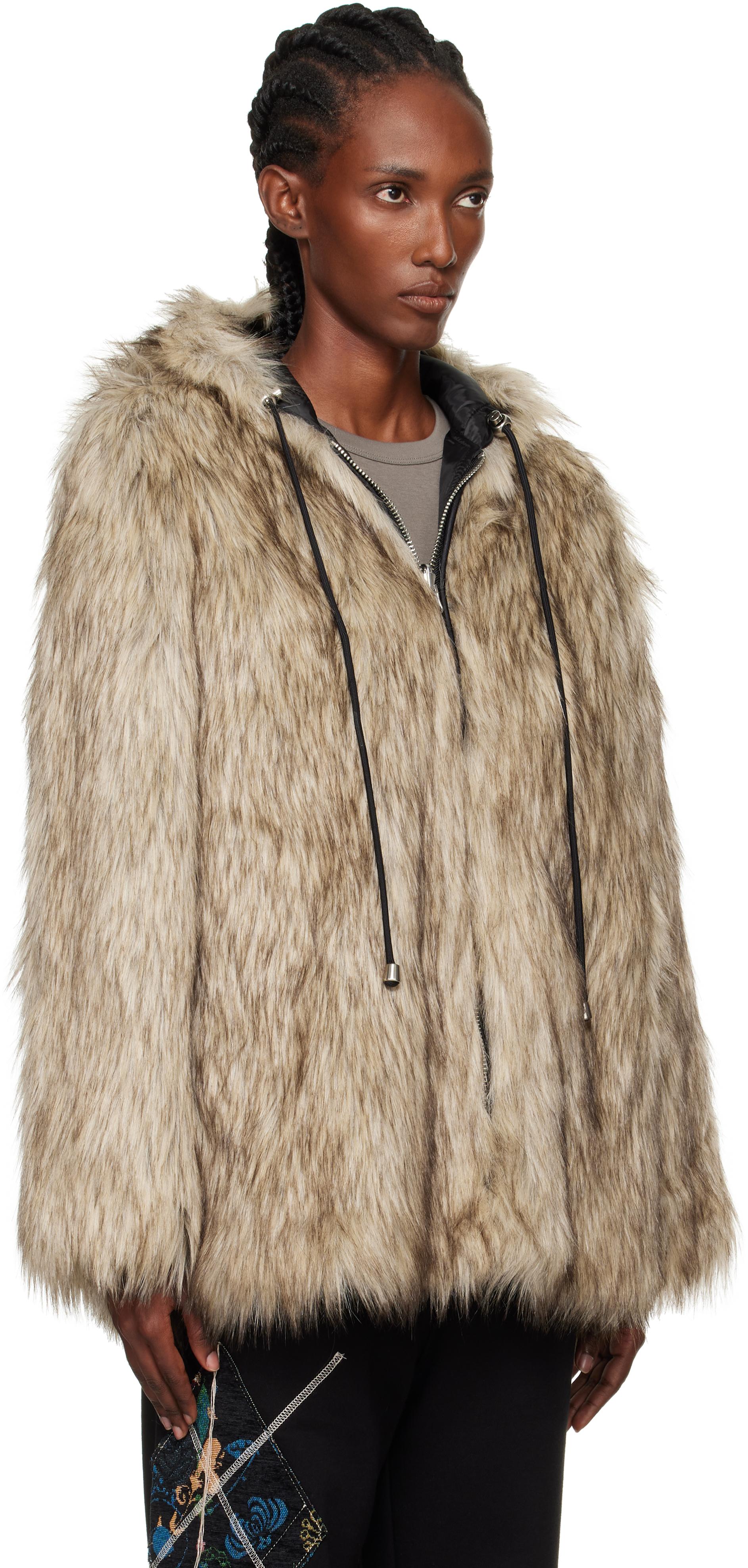 OPEN YY ベージュ＆ブラック リバーシブル フェイクファー ジャケット