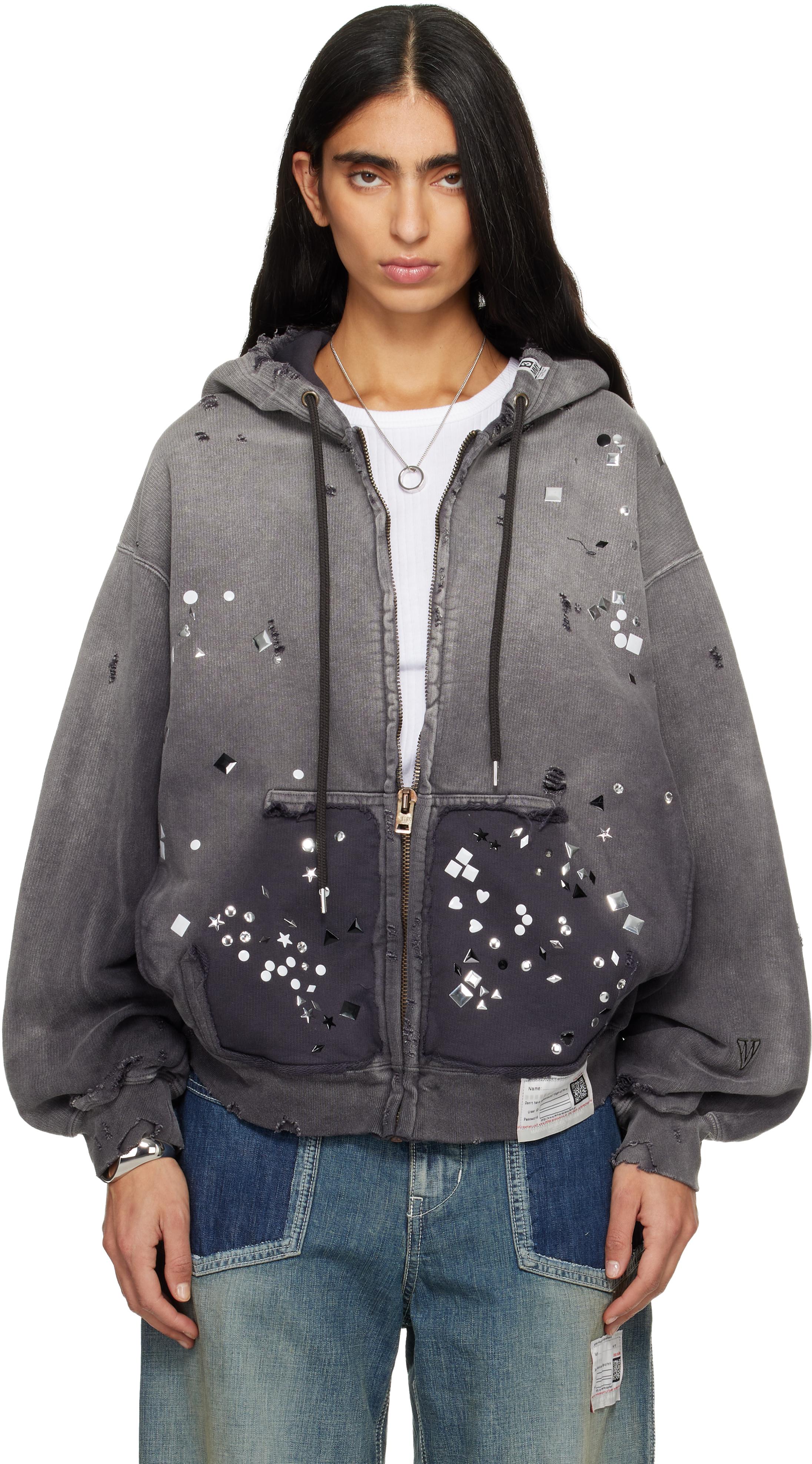 Maison Mihara Yasuhiro Sun Faded Like Embellished Zip-Up Hoodie in