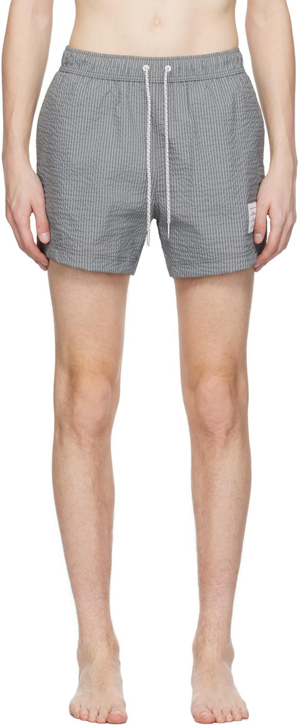 Thom Browne メンズ ブルー Thom E グレー ストライプ スイムショーツ 