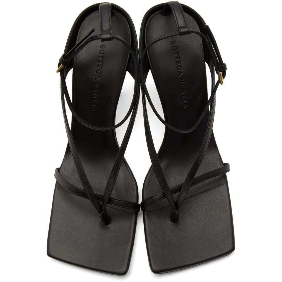 Bottega Veneta Leather Black Stretch Sandals - Lyst