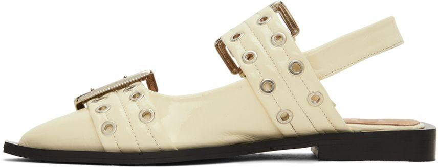 フラットシューズ GANNI Woman Ballet flats White S2842 135 Egret Ivory Feminine Buckle Ballerinas | GANNI US