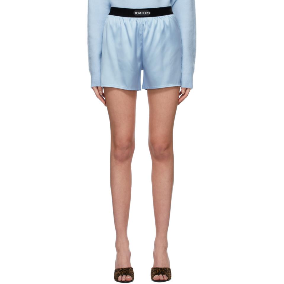 Tom Ford Blue Silk Pj Shorts | Lyst